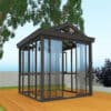 Black outdoor sunroom glass and aluminum materials