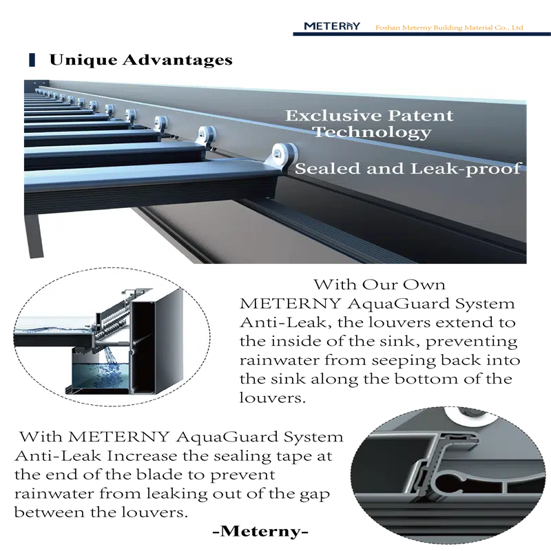 Meterny's Aluminum Pergola Water Leakage Prevention Design