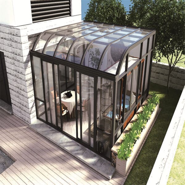 Modern energy-efficient glass black sunroom