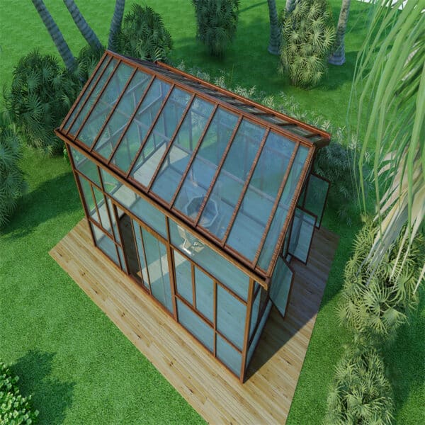 wood-like appearance aluminum frame sunroom